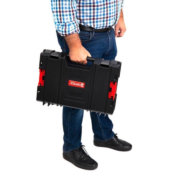 PROREGAL QBRICK Werkzeugkasten Pro Toolbox HxBxT 32 x 45 x 13 cm 11 Liter Mit Deck & Teleskopgriffe Mit Klemmverschlüsse Metall Schwarz