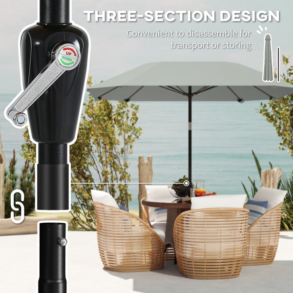 Outsunny Sonnenschirm Ø233 cm, Sonnenschirm mit Knickfunktion, achteckig Balkonschirm Strandschirm windfest stabil Marktschirm Kurbelschirm Sonnenschutz für Strand Balkon Terrasse Garten, Dunkelgrau