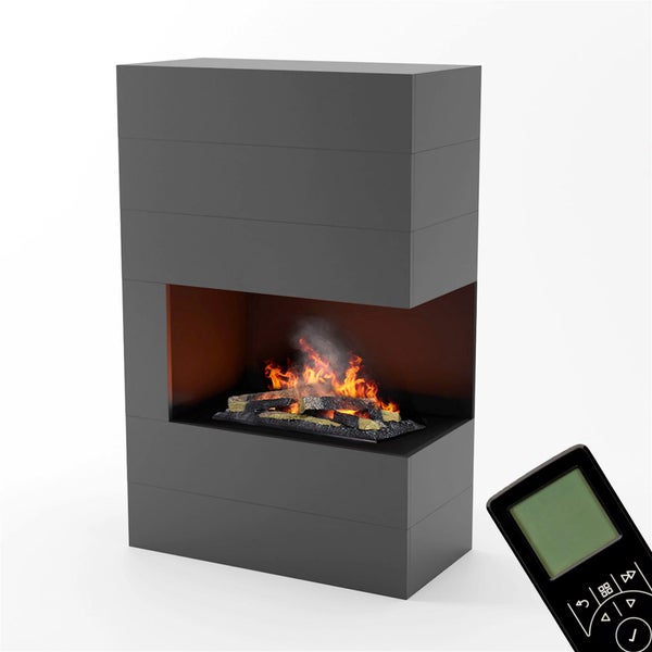 GLOW FIRE Elektrokamin 'Tucholsky Right Corner' | Wasserdampf Kamin mit OMC 600 inkl. Holz in schwarz  | HxBxT: 140x90x45 cm