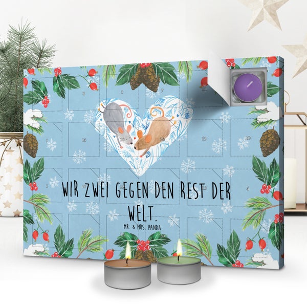 Mr. & Mrs. Panda Duftkerzen Adventskalender Mäuse Herz - Blau Pastell