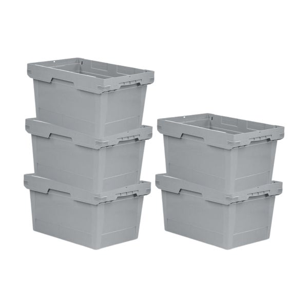 PROREGAL Mega Deal 5x Conical Mehrweg-Stapelbehälter Grau HxBxT 32,3 x 40 x 60cm 58 Liter Lagerbox  Eurobox  Transportbox  Transportbehälter