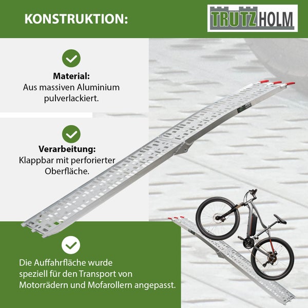 TRUTZHOLM 2 x Auffahrrampe klappbar 228 cm Traglast 680 kg Alu grau gelocht Rampen Motorradrampen