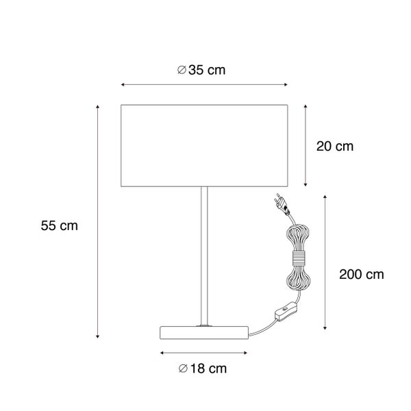 Skizze einer Tischleuchte mit Maßangaben