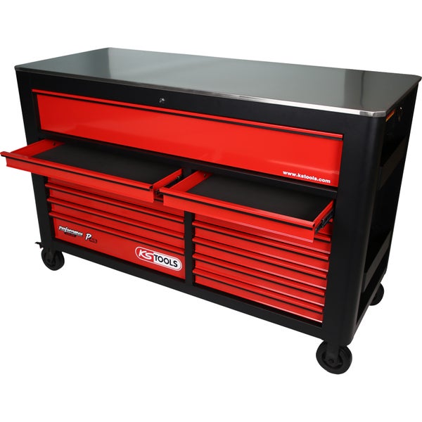 KS TOOLS PERFORMANCEplus P45 SCHWARZ/ROT Werkstattwagen mit 14 Schubladen - 873.7014
