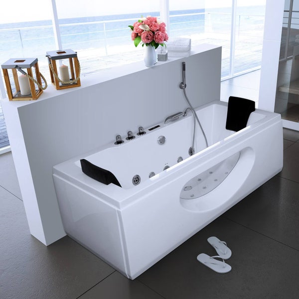 Home Deluxe - Whirlpool - LAGUNA M - Weiß, Maße: 180 x 90 x 55 cm - inkl. Radio, Heizung und Lichttherapie I Eckwanne für 2 Personen, Indoor Whirlpool