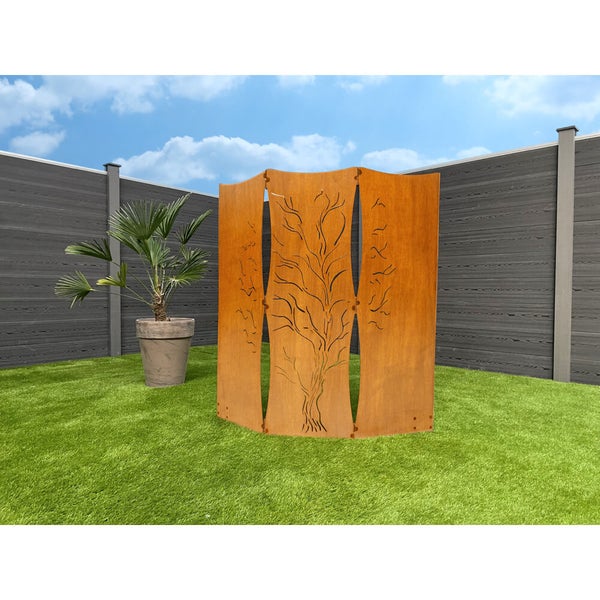 Home Deluxe - Sichtschutz Treeflow - 120 x 41,5 cm - wetterbeschändig, edle Rostoptik I Rostschild, Gartenstecker, Roststecker