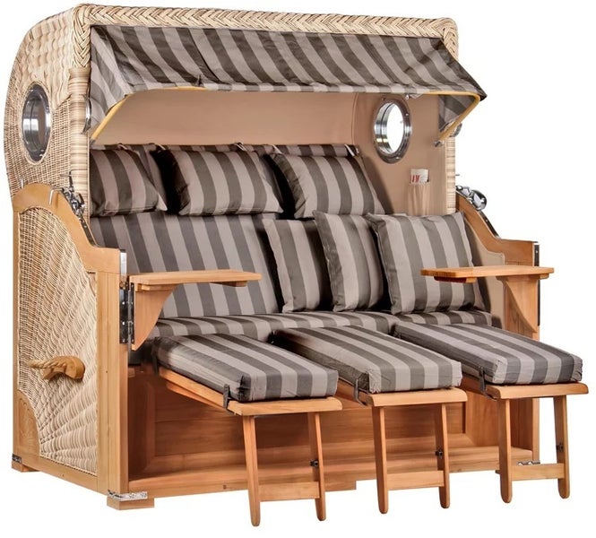 Strandkorb Westerland XXL Teak Bullauge PE shell Dessin 537