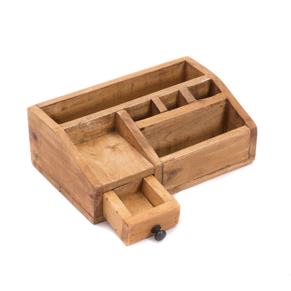 Organizer Study Mahagoni Massivholz, 5 Fächer mit Schublade naturfarben