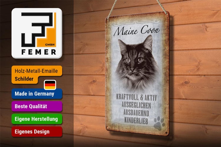 Blechschild Spruch 20x30cm Maine Coon Katze aktiv Schild