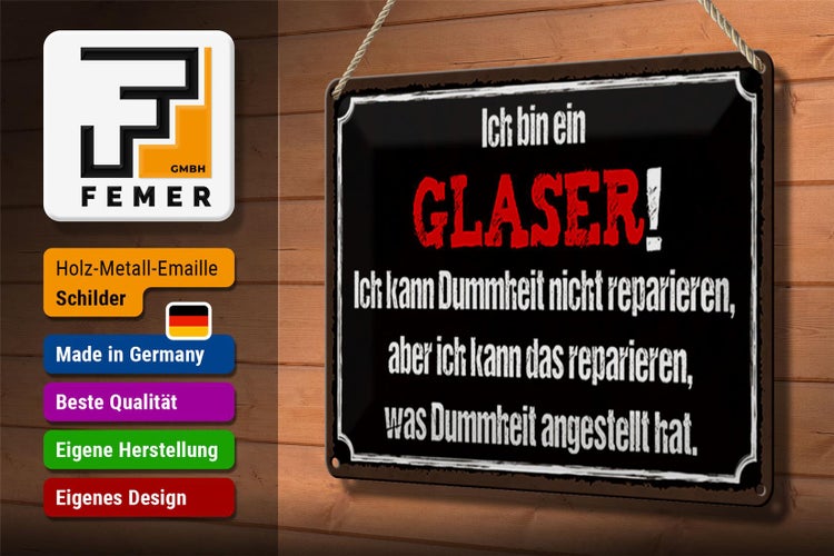 Blechschild Spruch 30x20cm ich bin Glaser kann reparieren