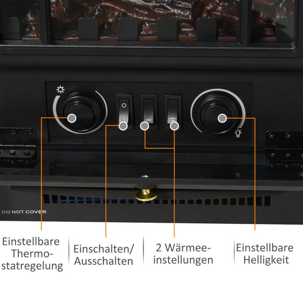 HOMCOM Elektrokamin, Flammeneffekt, 1000/2000W, Überhitzungs-Schutz,  45 x 28 x 54 cm, gehärtetes Glas, PP, ABS, Schwarz