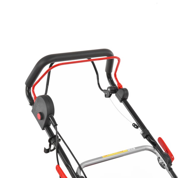 Detailansicht des Griffs eines Rasenmähers