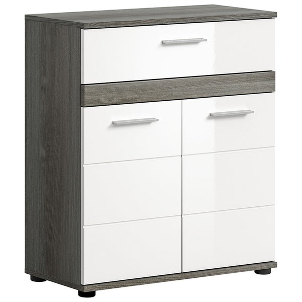 Blake Badschrank 1 Schublade 2 Türen weiß Hochglanz, grau. 70 X 31 X 79 cm