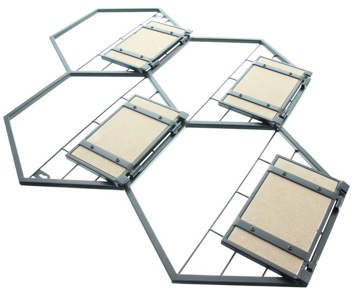 FRANK FLECHTWAREN | Wandregal Hexagon, METALL, HOLZ, 59 x13 x 73,5 cm