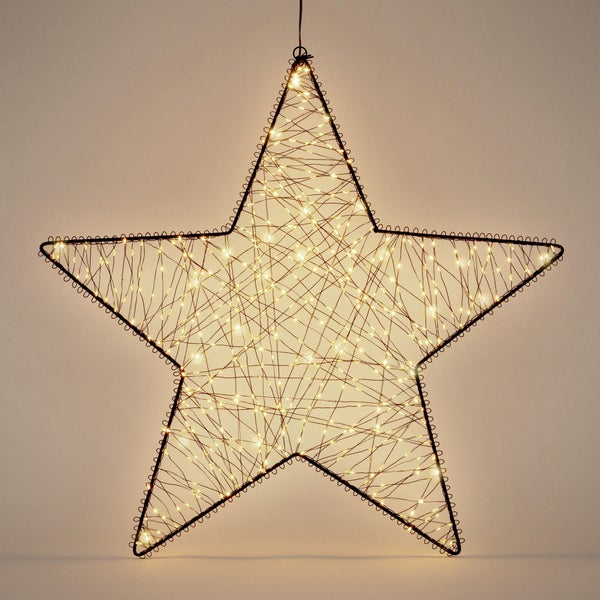 Hängender LED Stern aus Metalldraht zur Weihnachtsbeleuchtung