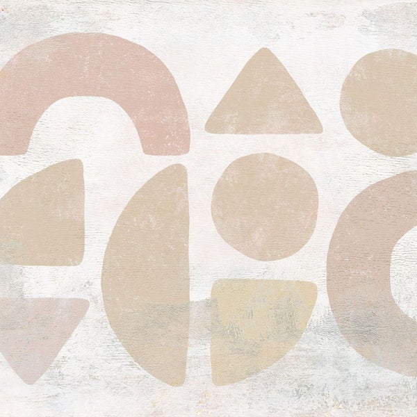 Abstraktes geometrisches Muster mit Kreisen, Halbkreisen, Dreiecken und Viertelkreisen