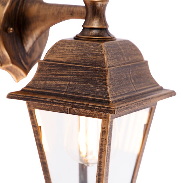 Außenwandleuchte aus Metall mit antikem Finish und Glaseinsätzen, Detailansicht