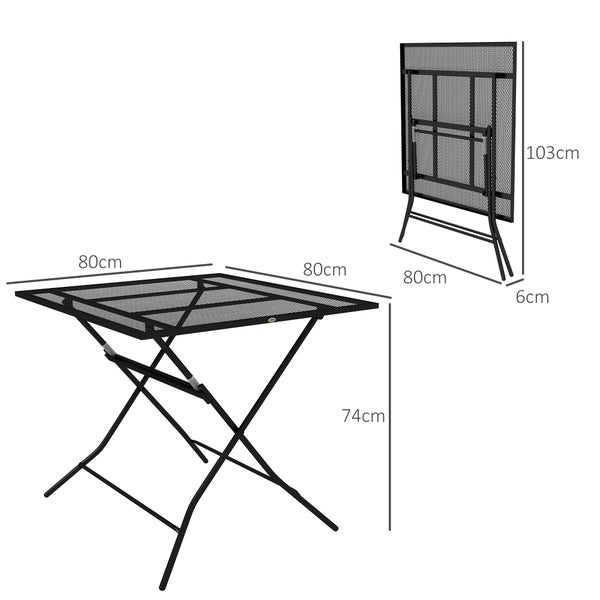 Outsunny Gartentisch, Klappbarer Balkontisch, bis 70 kg belastbar, 80 x 80 x 74 cm, Stahl, Schwarz
