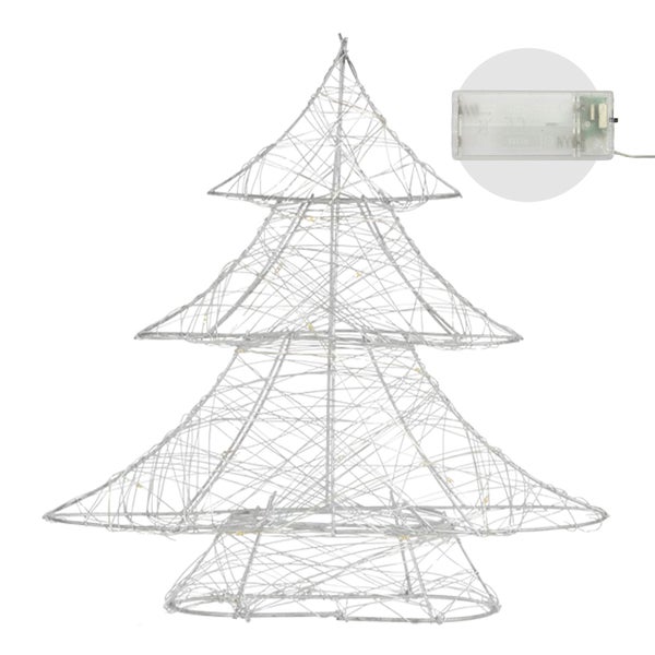 ECD Germany LED Deko Baum Weihnachten mit 20 warmweißen LEDs, 30 cm hoch, aus Metall, Silber, Weihnachtsbaum mit Beleuchtung & Timer, Innen, batteriebetrieben, Lichterbaum Tanne stehend Weihnachtsdeko