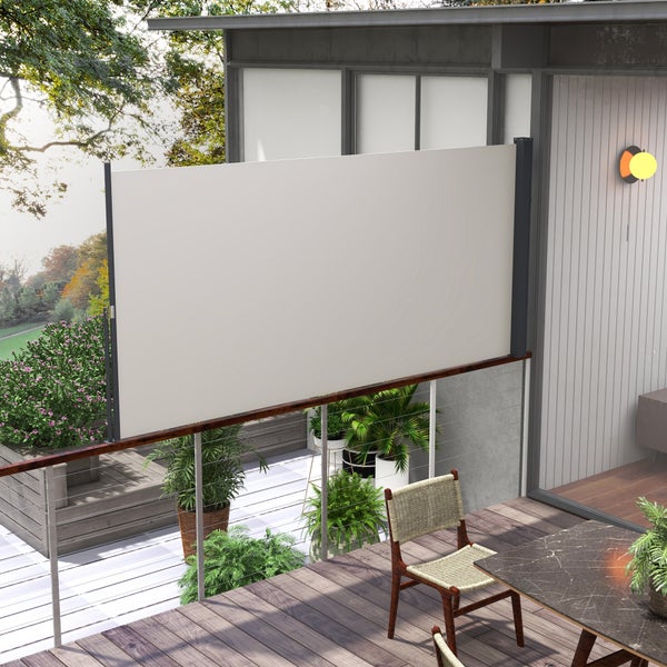 Outsunny Seitenmarkise Ausziehbar,Gartenmarkise, mit UV-Schutz, Windschutz, Metall, für Terrasse, Balkon, 300 x 140cm, Polyester, Hellgrau