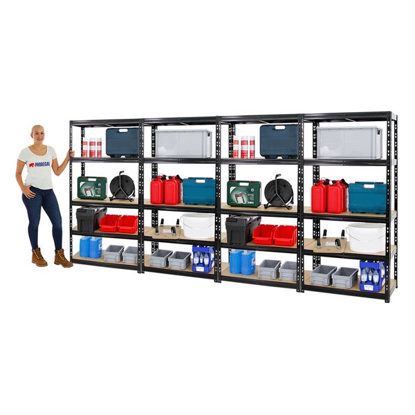 PROREGAL Mega Deal 4x Schwerlastregal Tiger HxBxT 180 x 90 x 45 cm Fachlast 265 kg 5-Ebenen Schwarz