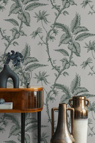 Tapete Grau Beige Floral Natur für Wohnzimmer Schlafzimmer Küche MADE IN GERMANY 10,05 x 0,53m