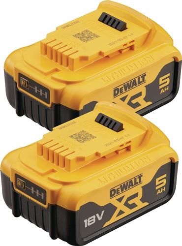 Zwei gelbe DeWalt XR 18V 5 Ah Akkus