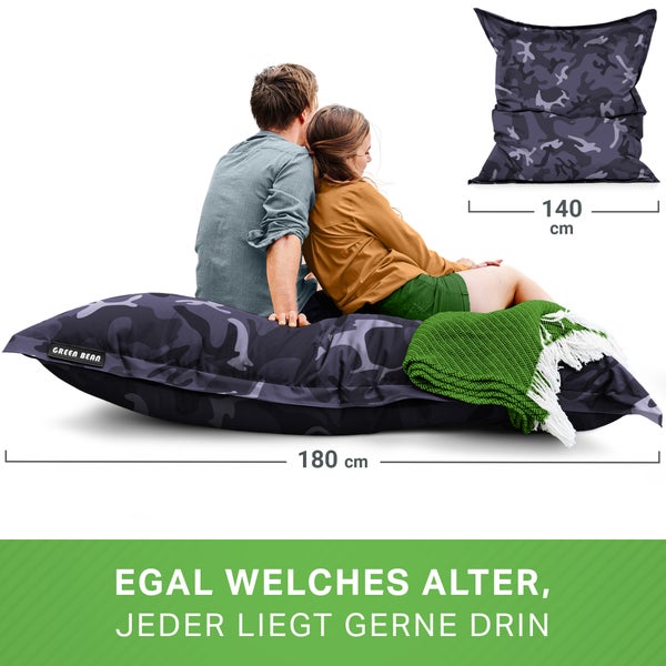 Green Bean Sitzsack XXL 140x180cm 380 Liter Kinder & Erwachsene Bean Bag EPS Perlen Füllung Riesensitzsack Groß Draußen Outdoor Liegekissen Waschbar Wetterfest Lounge Sitzkissen Bodenkissen Türkis
