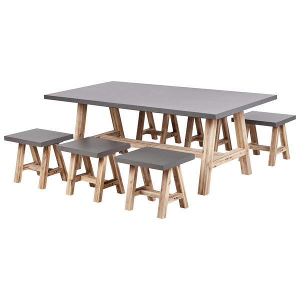 Esstisch mit vier Hockern aus Holz