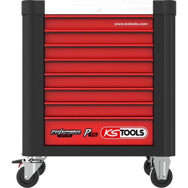 KS TOOLS PERFORMANCEplus P10 SCHWARZ/ROT Werkstattwagen mit 8 Schubladen - 873.0008