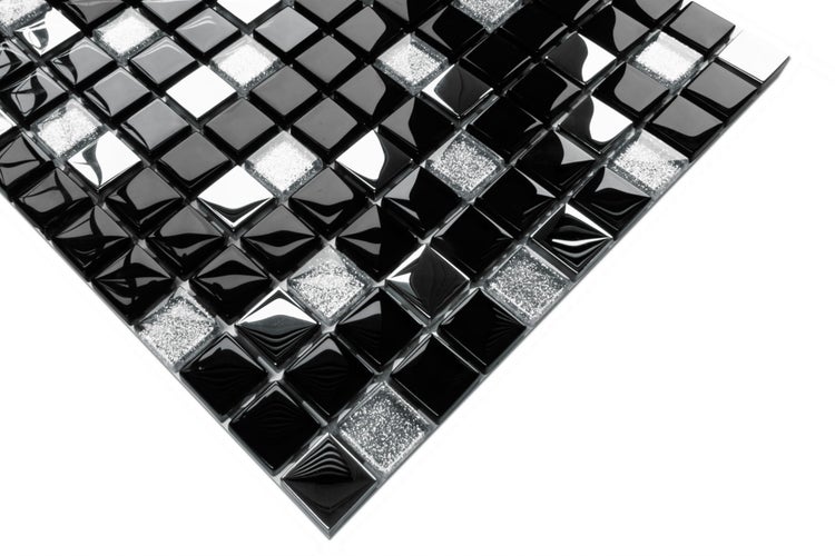 Glasmosaik auf Netz für Bad und Küche 30cm x 30cm  - Black Lake