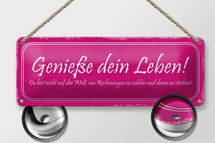 Blechschild Spruch 27x10cm Genieße dein Leben du bist nicht Dekoration