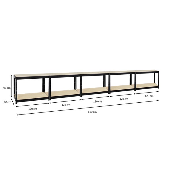 PROREGAL Mega Deal 5x Höhenverstellbare Werkbank Dino HxBxT 90 x 120 x 60 cm Traglast 600 kg Schwarz