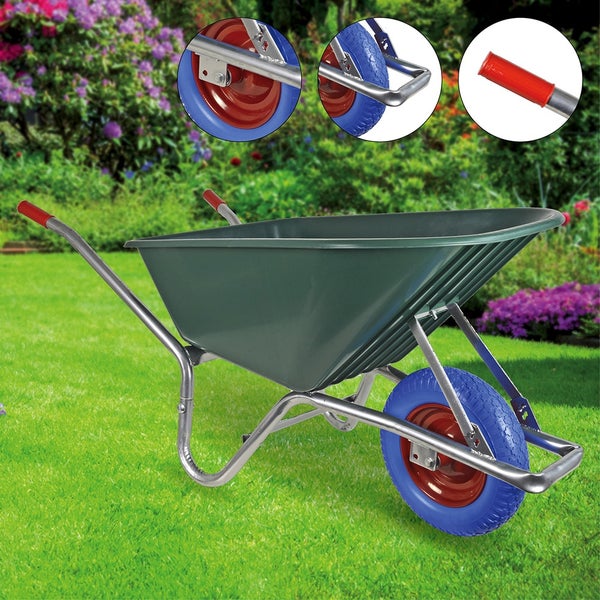 Garten- und Bauschubkarre BPA KITSPLZ2 mit Kunststoffmulde & PU-Rad – 100L, pannensicher, kugelgelagert