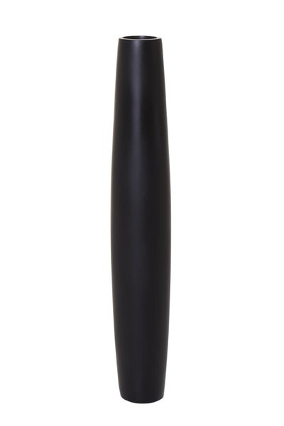 Hohe, schlanke Vase aus Keramik in Schwarz mit matter Oberfläche.