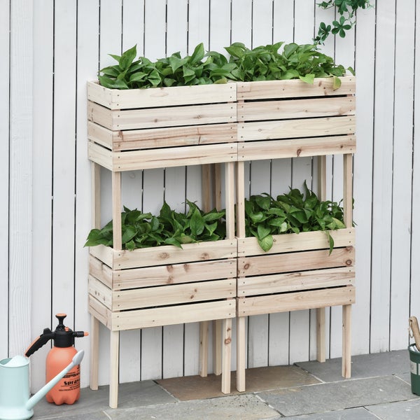 Outsunny 4 tlg. Hochbeet Pflanzkübel Pflanzkasten aus Holz 4 Kombinationsmodi im Garten und Balkon 50 x 30 x 60 cm Natur