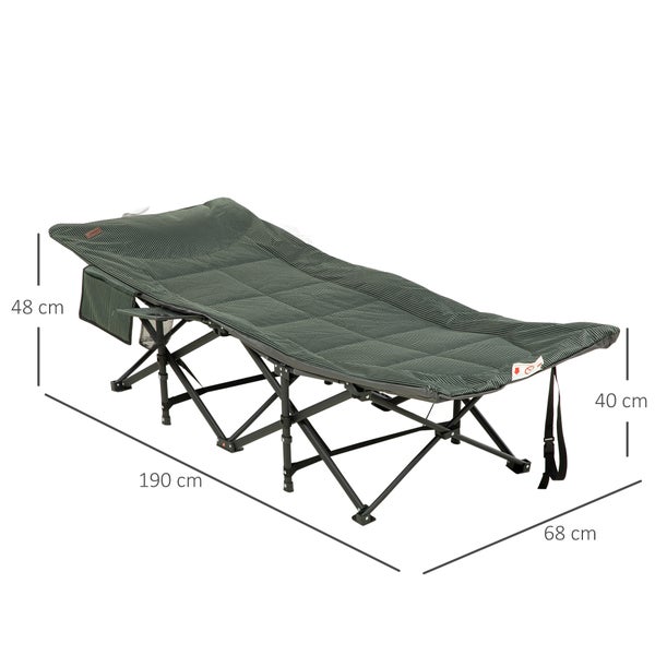 Outsunny Feldbett Campingbett, Campingliege mit Tasche, Klappbett mit Becherhalter, für Schwimmbad, Balkon, bis 120 kg, Grau, 68 x 186 x 48cm