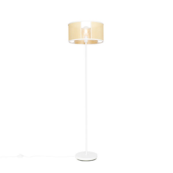 QAZQA - Retro Retro Stehlampe weiß mit Rattan 40 cm - Akira I Wohnzimmer I Schlafzimmer - Rund - LED geeignet E27