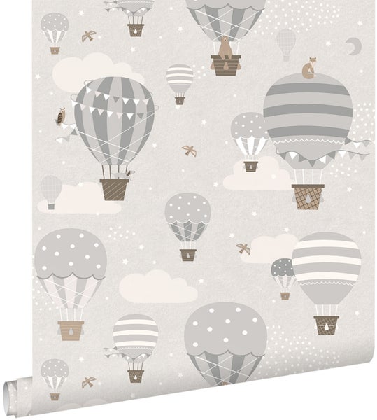 ESTAhome Tapete Luftballons Grau und Braun - 50 x 900 cm - 131344
