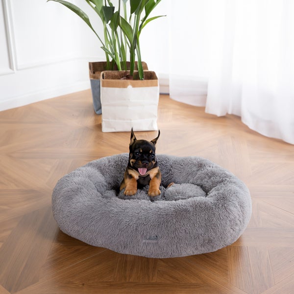 Home Deluxe - Haustierbett MUFFIN - Maße: 60 x 60 x 14 cm, Farbe: Grau, inkl. Tierdecke, Baumwollfüllung, waschbarer Bezug, Rutsch- & Wasserfest I Hundebett Hundekissen Bett für Katzen