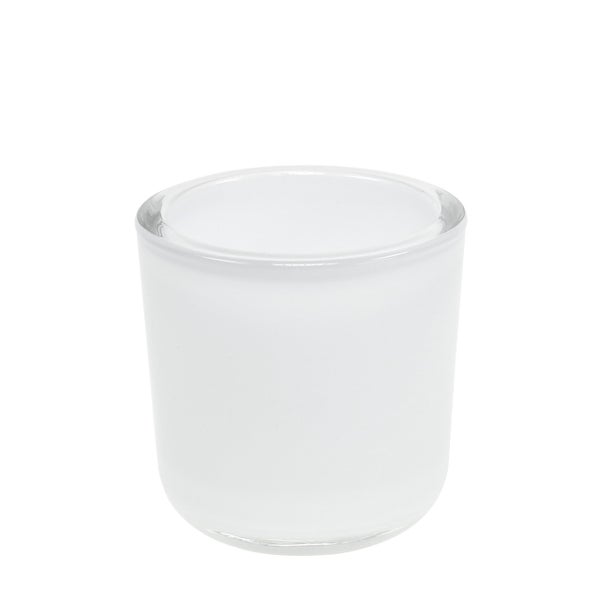 Windlicht aus Glas in Weiß, zylindrisch, für Teelichter