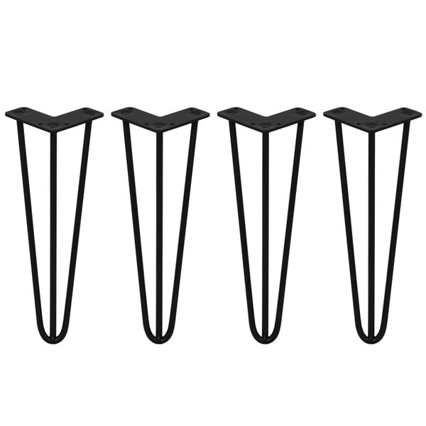 4 x 35.5cm Hairpin Tischbeine 3 Streben - 10mm - Schwarz