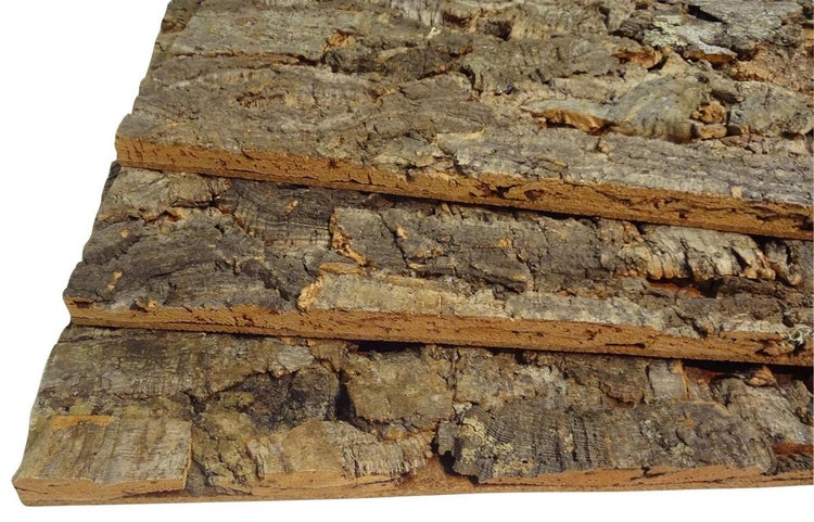 Rechteckige Zierkorkplatten mit naturbelassener, strukturierter Rindenoberfläche für Terrarien oder Wandgestaltung.