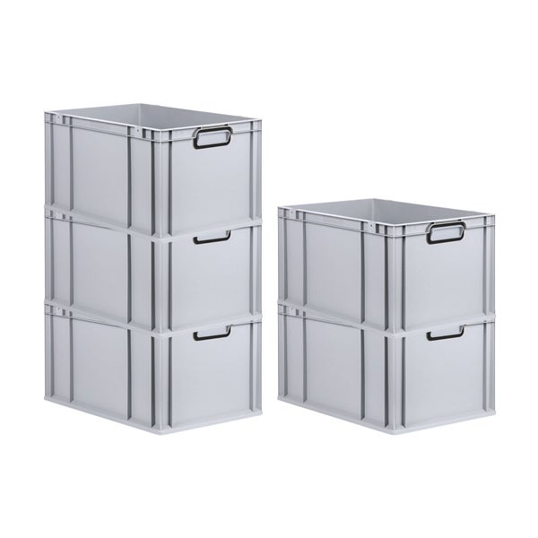 PROREGAL SparSet 5x Eurobox NextGen Color, HxBxT 32x40x60cm, 65 Liter, Griffe schwarz geschlossen, Verstärkter Boden, Grau, Eurobehälter, Transportbox, Transportbehälter, Stapelbehälter