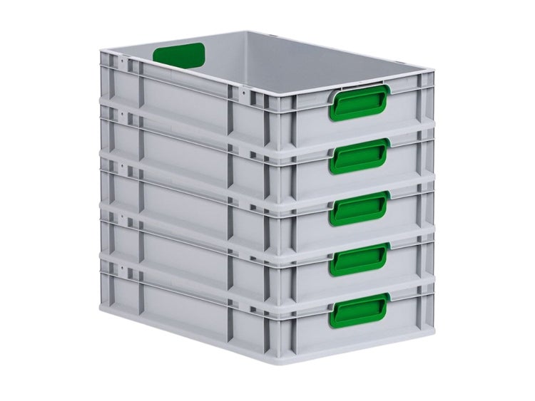 PROREGAL Spar Set 5x Eurobox Nextgen Color HxBxT 12 x 40 x 60 cm 23 Liter Griffe Grün Geschlossen Glatter Boden Eurobehälter Transportbox