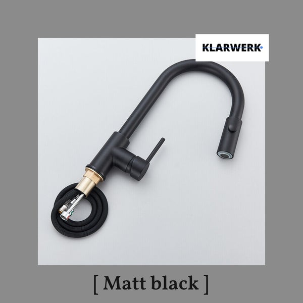 Paul | Premium Schwarz matt ausziehbare Niederdruck Armatur |Edelstahl Wasserhahn Küche | Mischbatterie - 360 Grad drehbar | Boiler 3 Anschlüsse