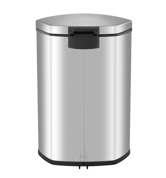 PROREGAL Auffallender Muschelförmiger Treteimer 50 Liter HxBxT 69 x 45 x 40,6 cm Edelstahl & Silber