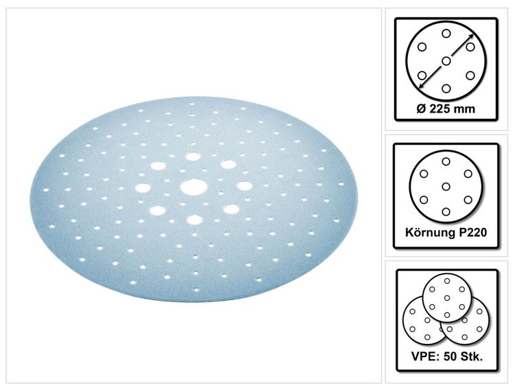 Festool STF D225/128 Schleifscheibe Granat P220 225 mm 50 Stk. ( 2x 205662 ) für Langhalsschleifer PLANEX