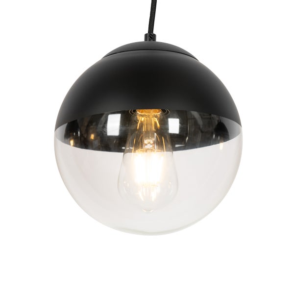 Hängeleuchte mit runder, transparenter Glasabdeckung und schwarzer Oberseite