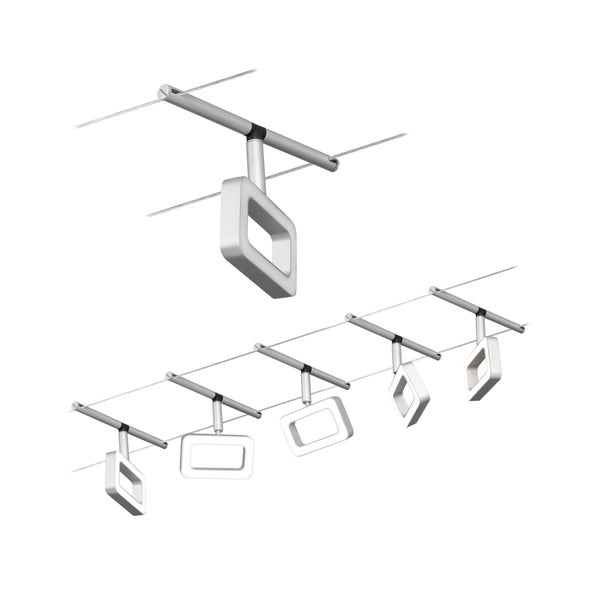 CorDuo LED Seilsystem Frame Basisset 5x280lm 5x4,8W 3000K 230/12V Chrom matt, Chrom